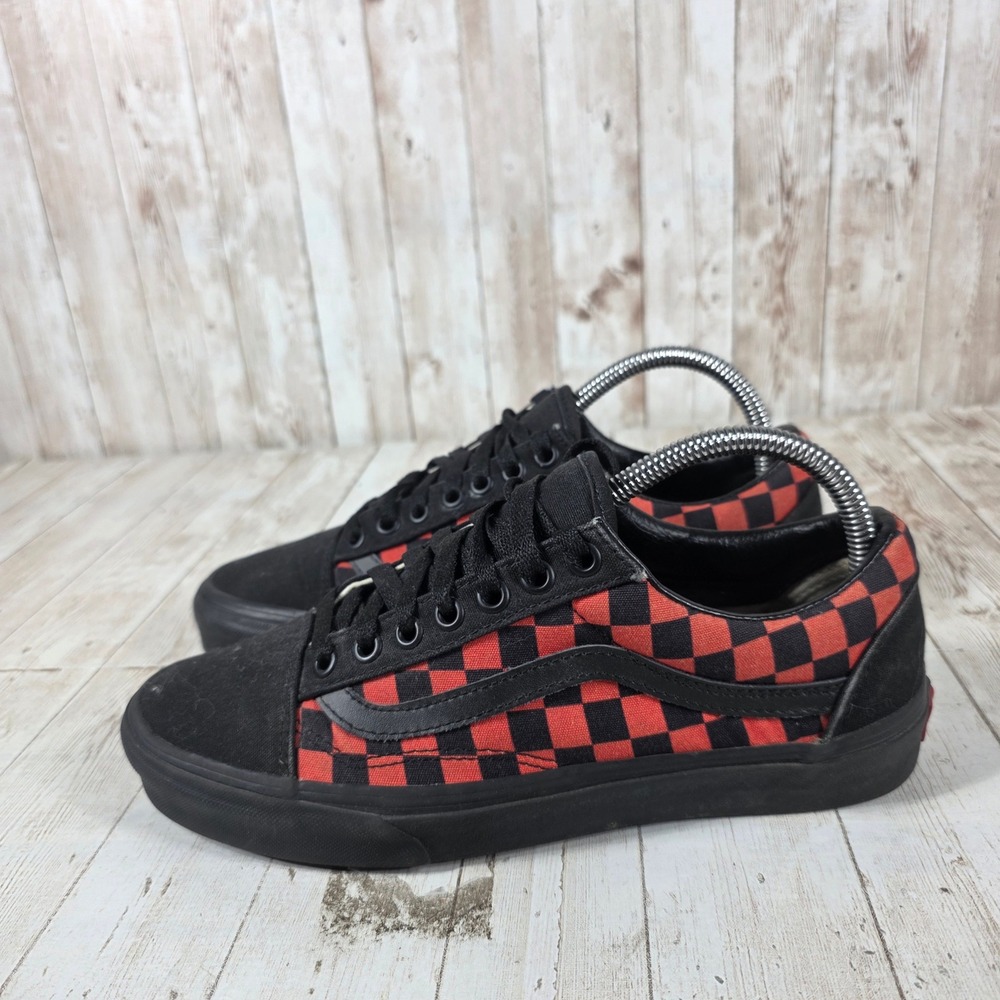 Vans Old Skool Red Black Checkerboard Suede Canvas Sneakers Womens 8.5 Mens 7.0 - Picture 4 of 8